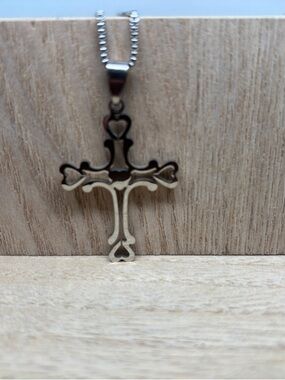 Silver Heart Cross Pendant Necklace -
